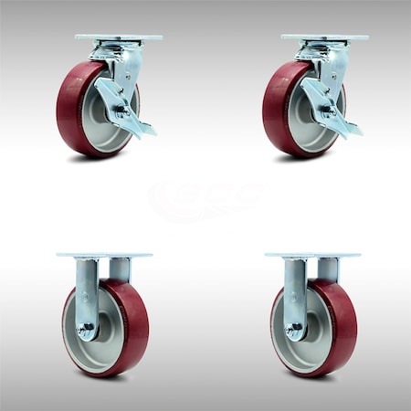 Service Caster 6 Inch SS Poly on Aluminum Caster Set with Ball Bearings 2 Brakes 2 Rigid SCC SCC-SS30S620-PAB-TLB-2-R-2